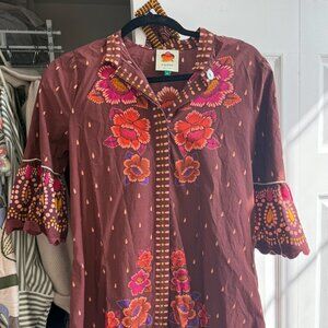 Farm Rio Floral Embroidered Belted Tunic Dress – Size XS